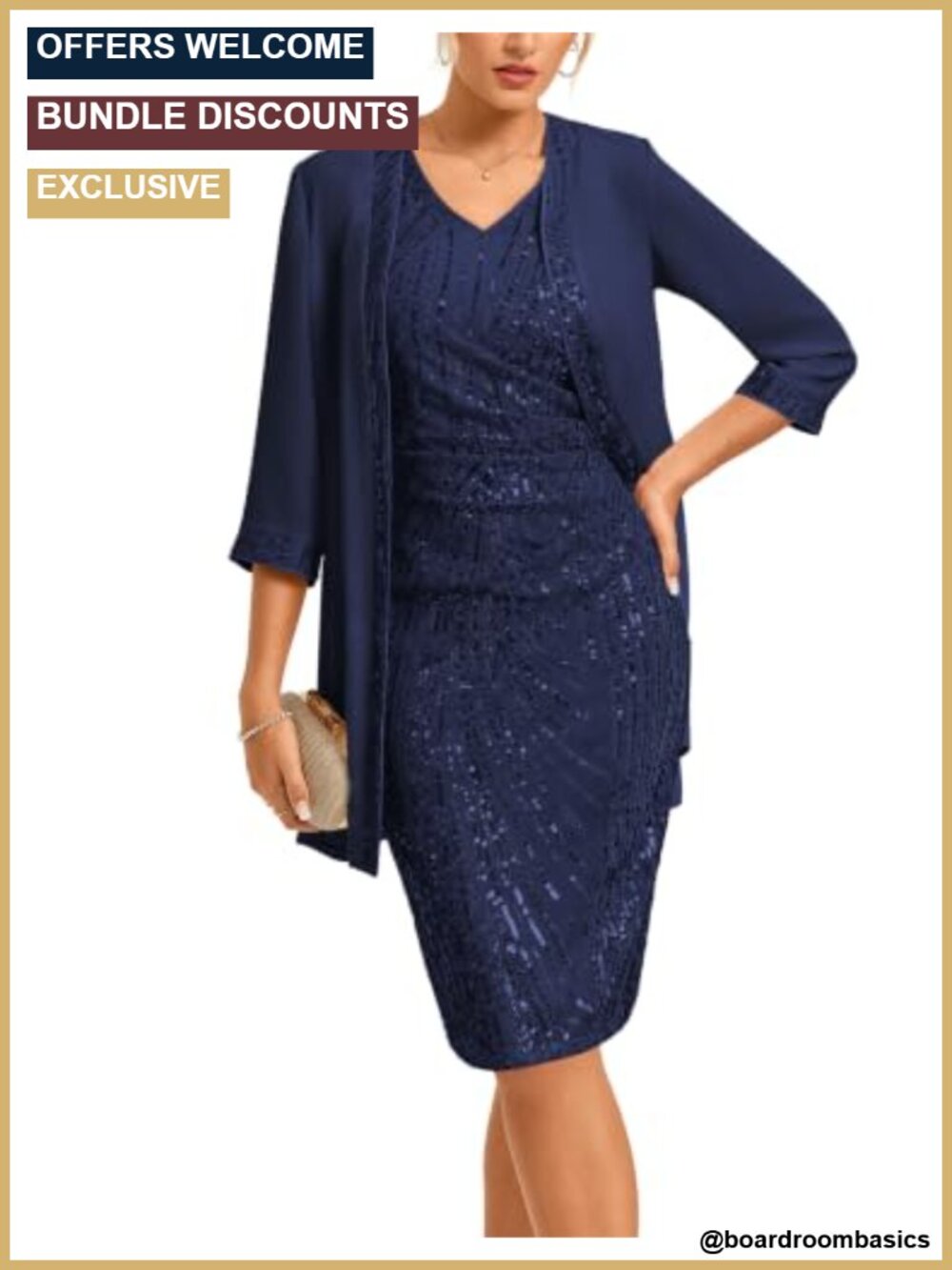 Two Piece Sequin Tank Dress & Jacket Set Wedding Guest Formal Knee-Length